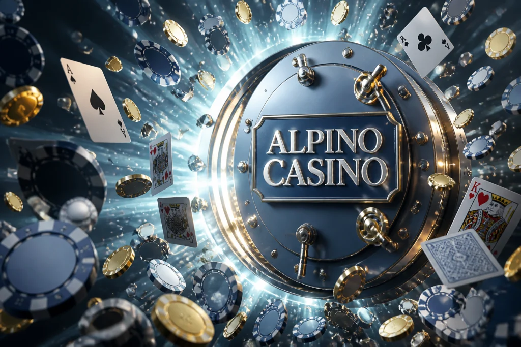 Caveau luminoso con chip e monete che custodisce i fondi dei giocatori su Alpino Casino